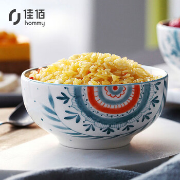 佳佰 美式淡雅彩绘系列家用米饭碗汤碗甜品碗 4.5寸陶瓷碗陶瓷餐具 2个装