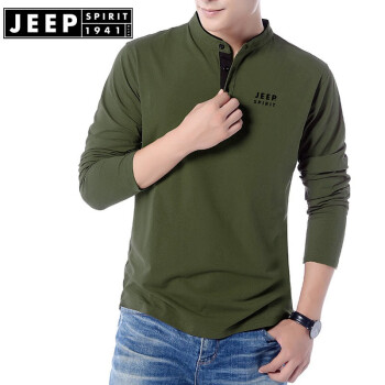 吉普（JEEP） 长袖 男士T恤 军绿-无绒款 