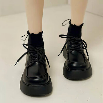 鞋jk鞋厚底小皮鞋女2022增高英伦风复古系带圆头皮鞋春秋单鞋 黑色 38