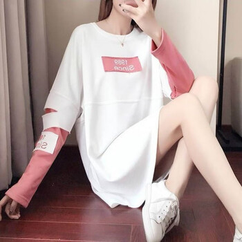 女生长款t恤女遮臀长袖女生秋衣打底衫春秋夏季女装新款ins超火宽松
