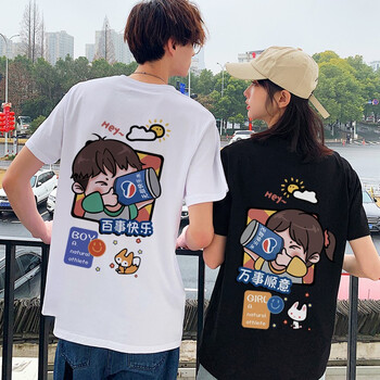短袖t恤套装2022新款潮流一男一女宽松半袖学生衣服韩版百搭班服定制
