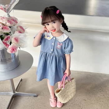 oehe女童连衣裙兔子牛仔裙子夏季薄款中小童夏款清爽女