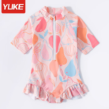 羽克（Yuke）儿童泳衣女孩连体2024新款夏季速干游泳衣女童小童防晒训练泳装备 淡粉水果 115 /2XL【建议身高115—125cm】