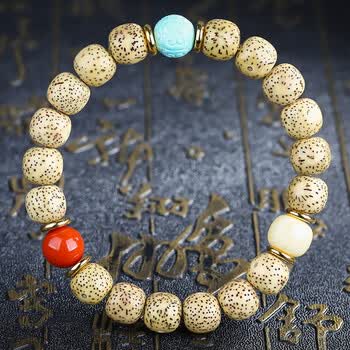 妍韵珠宝星月菩提子手串108颗原生态黄金籽配南红玛瑙青金石绿松石