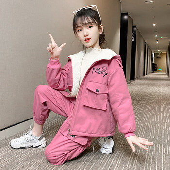 沣宁 儿童衣服女童秋冬装加绒套装2022新款小孩衣服 女孩洋气休闲外套