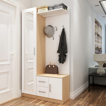 嘉际 鞋柜衣帽柜组合门厅柜挂衣架一体带穿衣镜子进门多功能客厅玄关