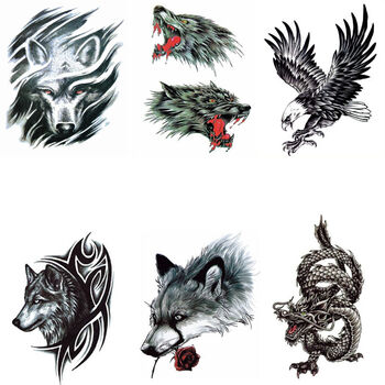 纹身贴花臂花腿半魔半佛关公狼头刺青 紧俏狼王 血狼头 鹰 狼图腾