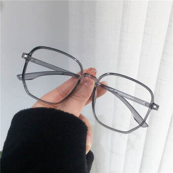 灰色大脸透明眼镜女近视素颜韩版潮显脸小方形眼镜框圆脸显瘦大框