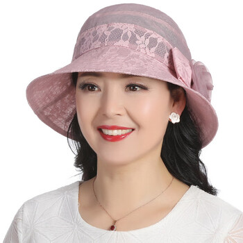 中老年人帽子女夏天遮阳帽老人奶奶透气凉帽夏季妈妈渔夫帽 粉色(蕾丝