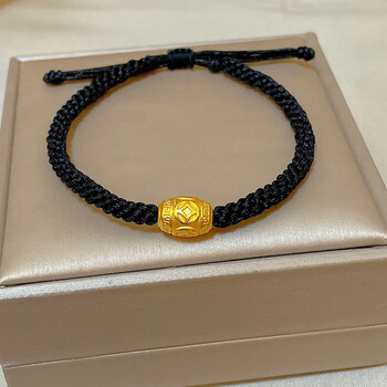 周大生 金铜钱转运珠手链男手工编织手绳本命年生日礼物礼物 转运珠