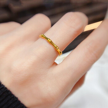 欧颜 999足金竹节高升黄金戒指女时尚3d硬金指环情人节礼物送女朋友