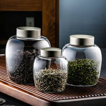 乐美雅玻璃茶叶罐茶叶盒透明储茶罐便携防潮密封罐储物罐玻璃瓶带盖