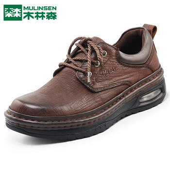 木林森男鞋精品头层牛皮粒面皮男士皮鞋手工缝线厚底休闲鞋2022新款