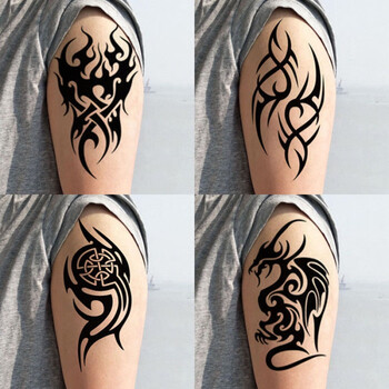柒十念纹身贴防水男半臂图腾仿真小手臂黑白火焰龙老鹰刺青贴纸套装 4