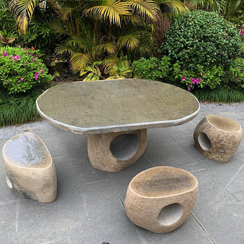 凉亭石桌石凳庭院天然青石石桌大室外理石石桌子户外石桌椅石头浅绿色