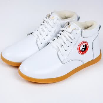 秋冬季太极鞋 太极鞋男女加绒加厚高帮羊毛保暖棉鞋软牛皮牛筋底练功