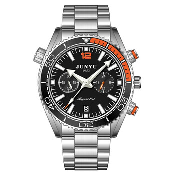 骏钰(junyu)时尚男士商务风全自动机械腕表防水手表 黑面 银带