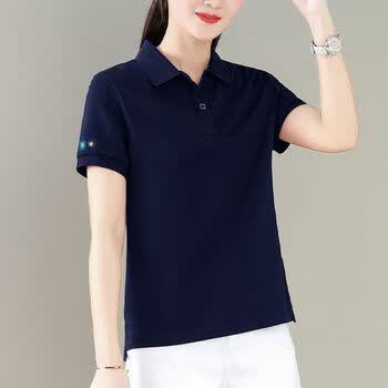短袖女t恤翻领网红运动休闲上衣半袖polo衫体恤 粉色611款【纯棉面料