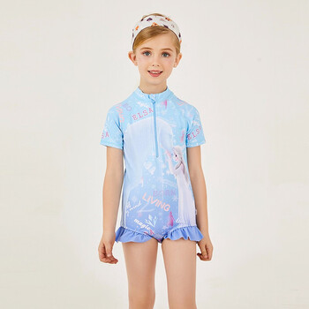 迪士尼 disney 儿童泳衣女童冰雪奇缘连体花边三角泳衣 sp210411 蓝色