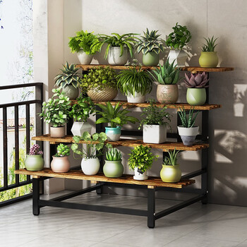 安尔雅新中式花架花台阳台楠竹花架子客厅室内非实木花盆架落地式花几