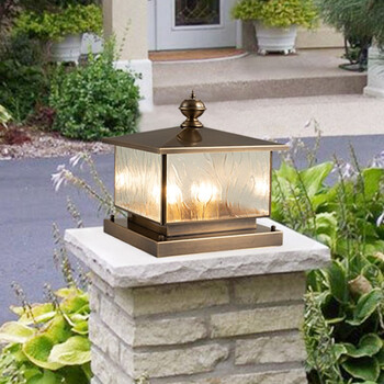 全铜柱头灯户外防水花园庭院围墙别墅门柱灯室外方形柱子灯大门围墙灯