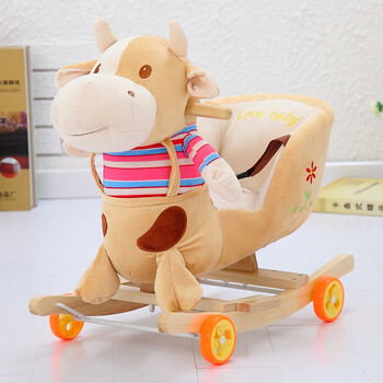 儿童木马摇马两用实木摇摇车婴儿玩具宝宝摇椅带音乐1-3周岁礼物 浅