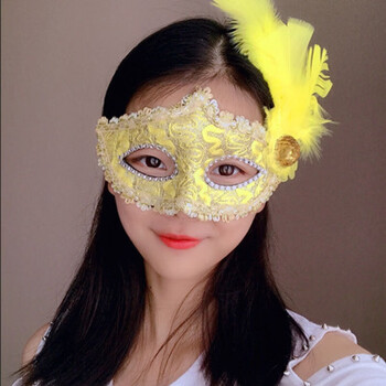 天使白雪公主面罩面具全脸半脸性感天使面具 蕾丝公主侧边羽毛(黑色)