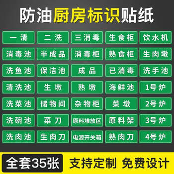 厨房洗碗洗菜消毒清洗池柜标签水池一清二洗三消毒标识牌贴纸后厨餐饮