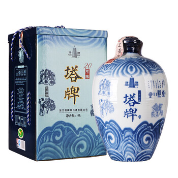 塔牌 绍兴黄酒 二十年青花 手工黄酒 半干型花雕酒 5L 坛装