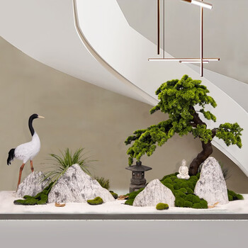 丰庭楼梯下造景仿真雪浪石组合室内玄关枯山水景观新中式装饰落地摆件