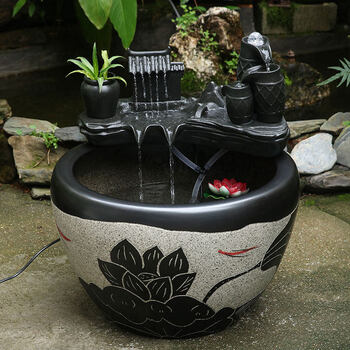 水缸装水瓷缸 水缸荷花缸 户外大型陶瓷流水鱼缸水缸阳台造景水循环