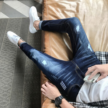 在佐 修身裤  男士牛仔裤