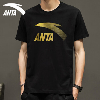 安踏(anta)安踏黑色短袖t恤男圆领棉质衣服202春夏3新款大logo半袖