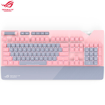 华硕（ASUS）玩家国度ROG PNK茶轴家用女生台式机电脑有线背光游戏吃鸡办公机械自营粉色数字键盘吃鸡104