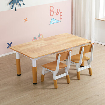 幼儿园书桌 幼儿园实木桌椅可升降橡木桌椅套装加厚学习桌子宝宝吃饭