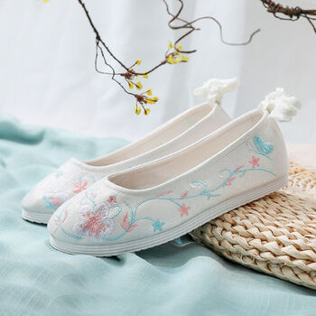 道花途汉服鞋子女古风夏季配古代汉鞋平底古装淡雅学生明制绣花鞋