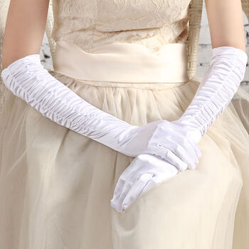 新娘婚纱手套礼服缎面长款过肘色丁弹力手套舞会表演演出手套j 1257黑