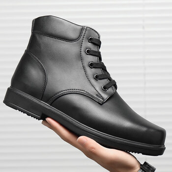 男式冬季寒区毛真皮羊毛靴牛皮方头加防滑保安专用 绒皮鞋(加薄绒内里