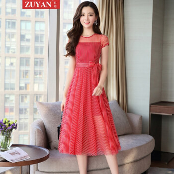 祖燕（ZUYAN） 条纹 条纹，蝴蝶结，纱网 连衣裙