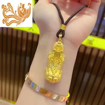 晴夫人老凤凰黄金貔貅吊坠男款足金999皮丘项链3d硬金情侣本命年挂绳