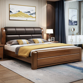 5米双人床主卧床软包皮靠储物床新中式胡桃木床 胡桃木单床(款式备注)