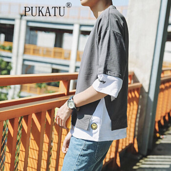 普卡图（PUKATU） 五分袖 男士T恤 灰色 