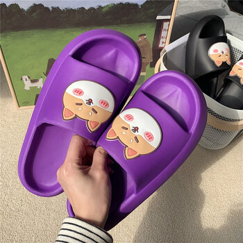 情侣家用可爱柴犬拖鞋女夏学生踩屎感防滑厚底洗澡凉拖男 深紫色 40