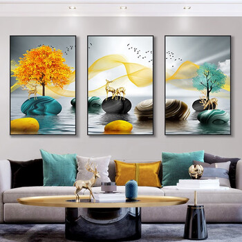 北欧轻奢墙画客厅装饰画简约现代2023新款壁画三联沙发背景墙挂画