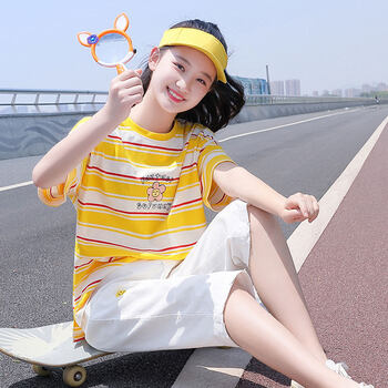 夏季初高中生短袖t恤女生衣服夏天中学生套装装女运动少女七分库时尚