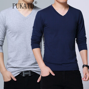 普卡图（PUKATU） 长袖 男士T恤 V灰色+V藏青 