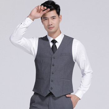 传棨 西装马甲男修身韩版新郎伴郎团结婚礼服商务正装马夹背心 灰色