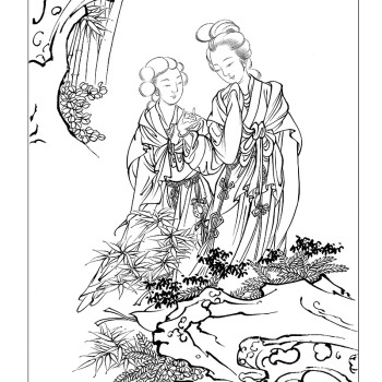 工笔画原大单页画稿仕女 中国画白描入门篇 国画临摹画册 线描画册 临摹 手绘描摹本绘画 工笔画临摹画册 国画入门 工笔白描底稿临摹本