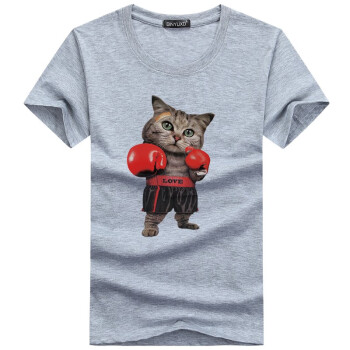 K L B ZHE 短袖 男士T恤 拳击猫灰色 S，4XL，5XL，L，XXXL，XXL，M