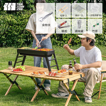 TANXIANZHE探险者烧烤炉家用烧烤架户外木炭便携式折叠侧拉烧烤炉子露营工具
